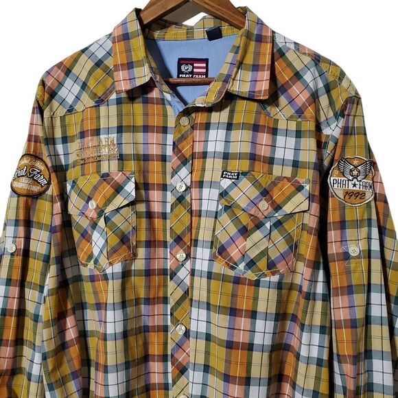 Phat Farm Y2K Shirt Size XL Plaid Button Down Limited Edition Hip Hop Mens - Picture 1 of 13